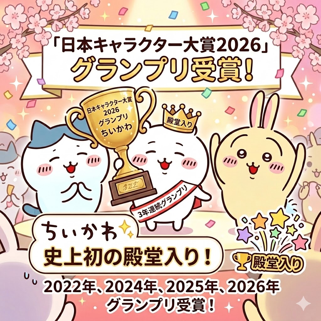 画像：ちいかわが3年連続「日本キャラクター大賞」グランプリを受賞！史上初の殿堂入りへ