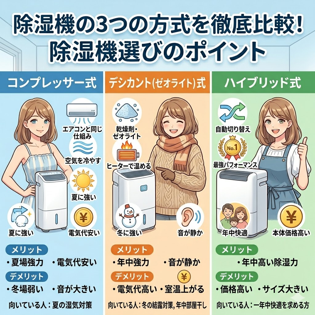 「除湿方式」の仕組みが全然違う！除湿機の3つのタイプ