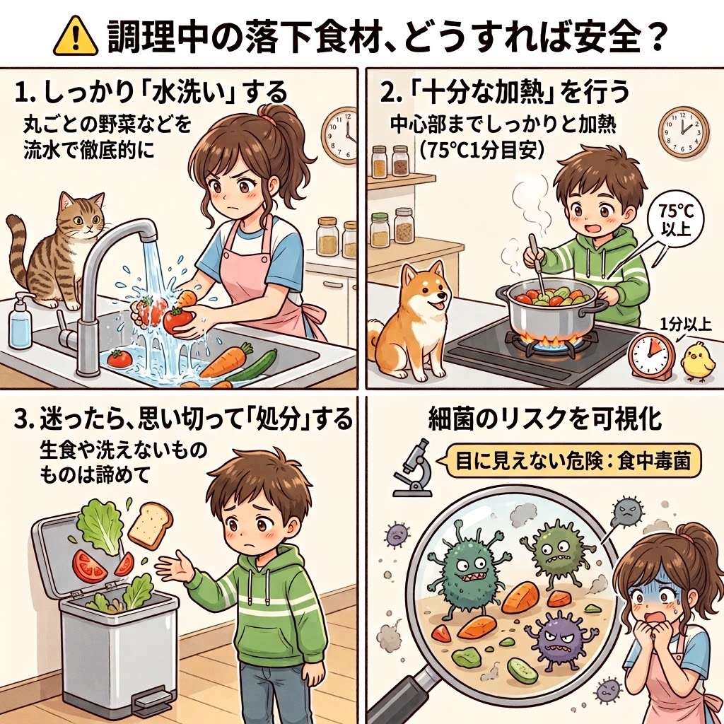 調理中に落とした食材、どうすれば安全？