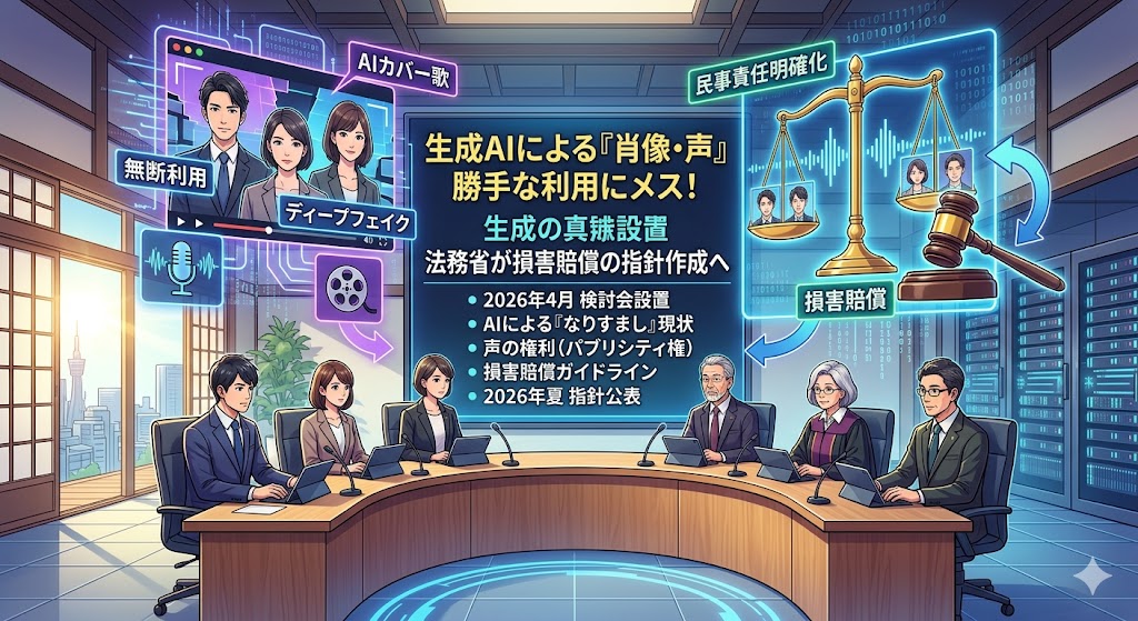 画像：生成AIによる「肖像・声」の勝手な利用にメス！法務省が損害賠償の指針作成へ