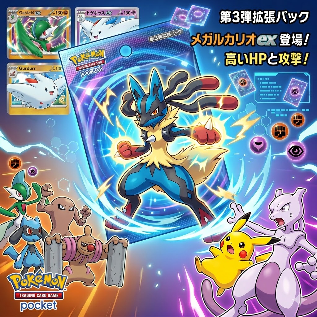 画像：『ポケポケ』第3弾パック「波動ビート」発表！最強候補「メガルカリオex」の性能が熱すぎる
