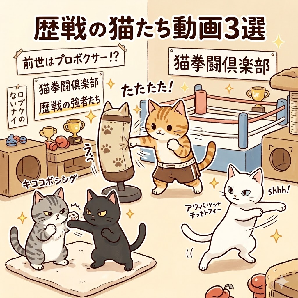 画像：前世はプロボクサー？　パンチの切れ味が鋭すぎる「歴戦の猫たち」（YouTube動画集）