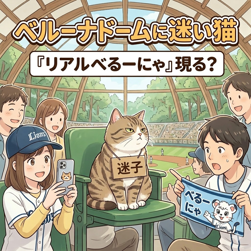 画像：ベルーナドームにリアル「べるーにゃ」降臨？西武2軍戦で話題をさらった迷い猫の正体