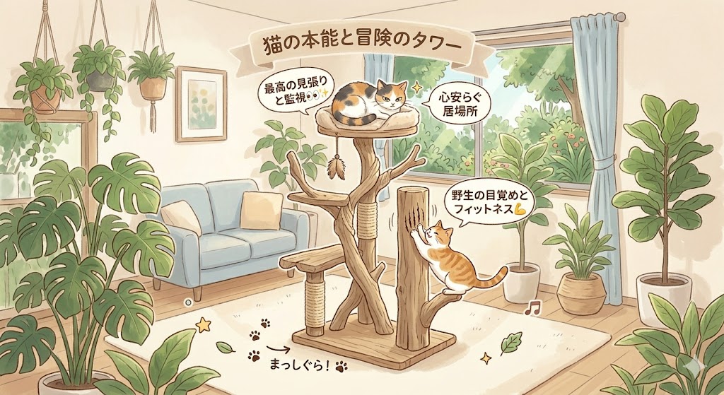 画像：なぜ猫はキャットタワーへまっしぐらなのか？猫の本能と心の秘密