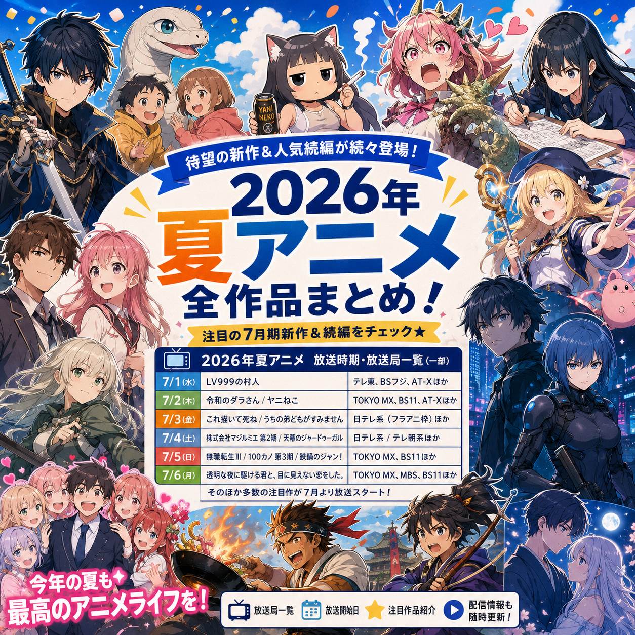 画像：2026年夏アニメ全作品まとめ！注目の7月期新作＆続編・放送局一覧