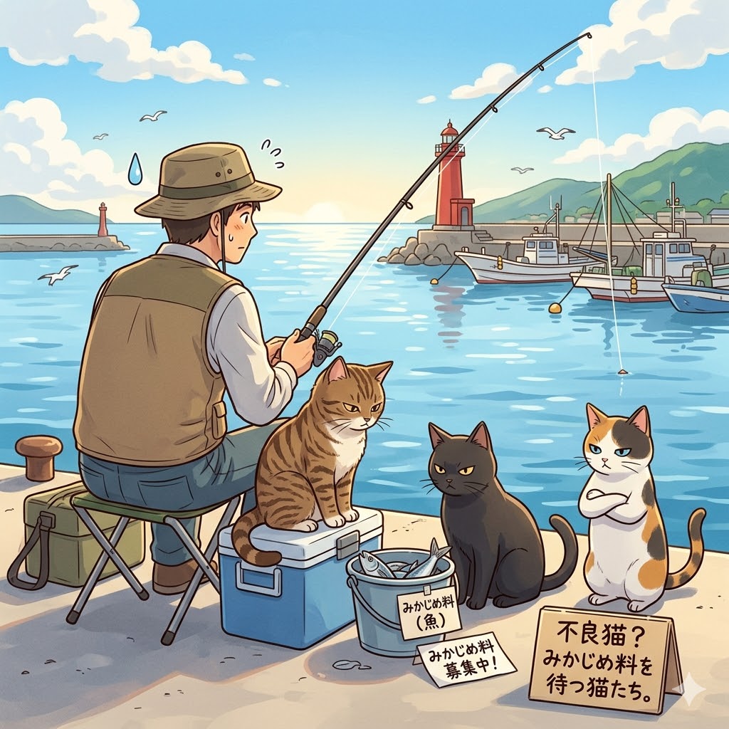 釣り人と猫の「静かなる攻防戦」