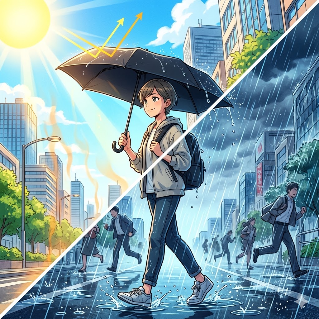 画像：ゲリラ豪雨と猛暑に1本で対応。梅雨入り目前、「レイン＆UV兼用」日傘で異常気象を乗り切ろう