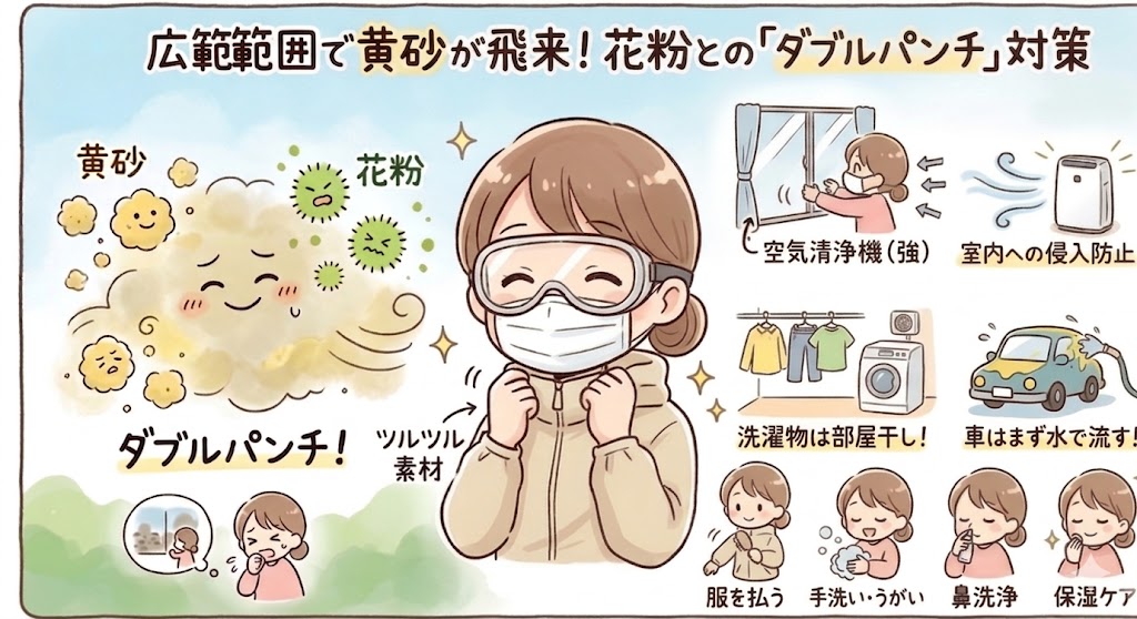 画像：21日は広範囲で黄砂が飛来！花粉との「ダブルパンチ」から身を守る対策まとめ