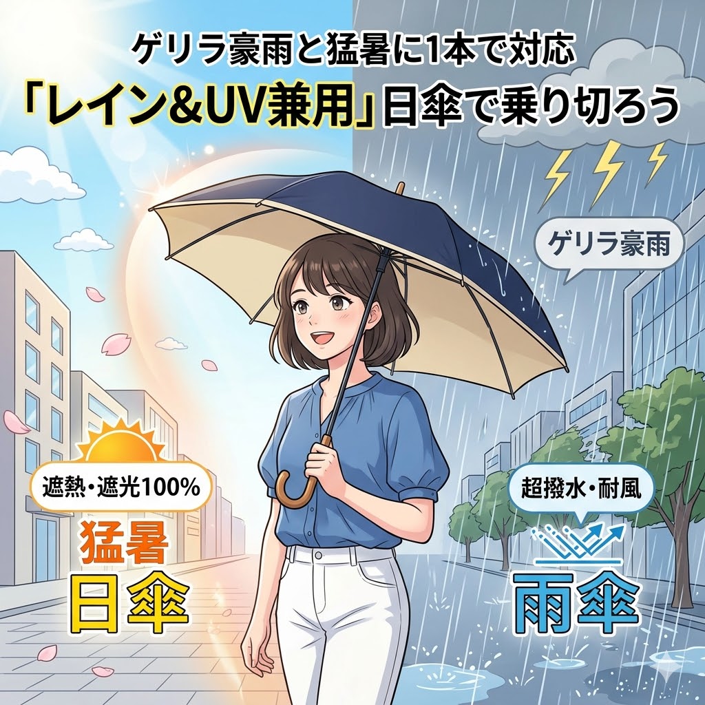 画像：ゲリラ豪雨と猛暑に1本で対応。梅雨入り目前、「レイン＆UV兼用」日傘で異常気象を乗り切ろう