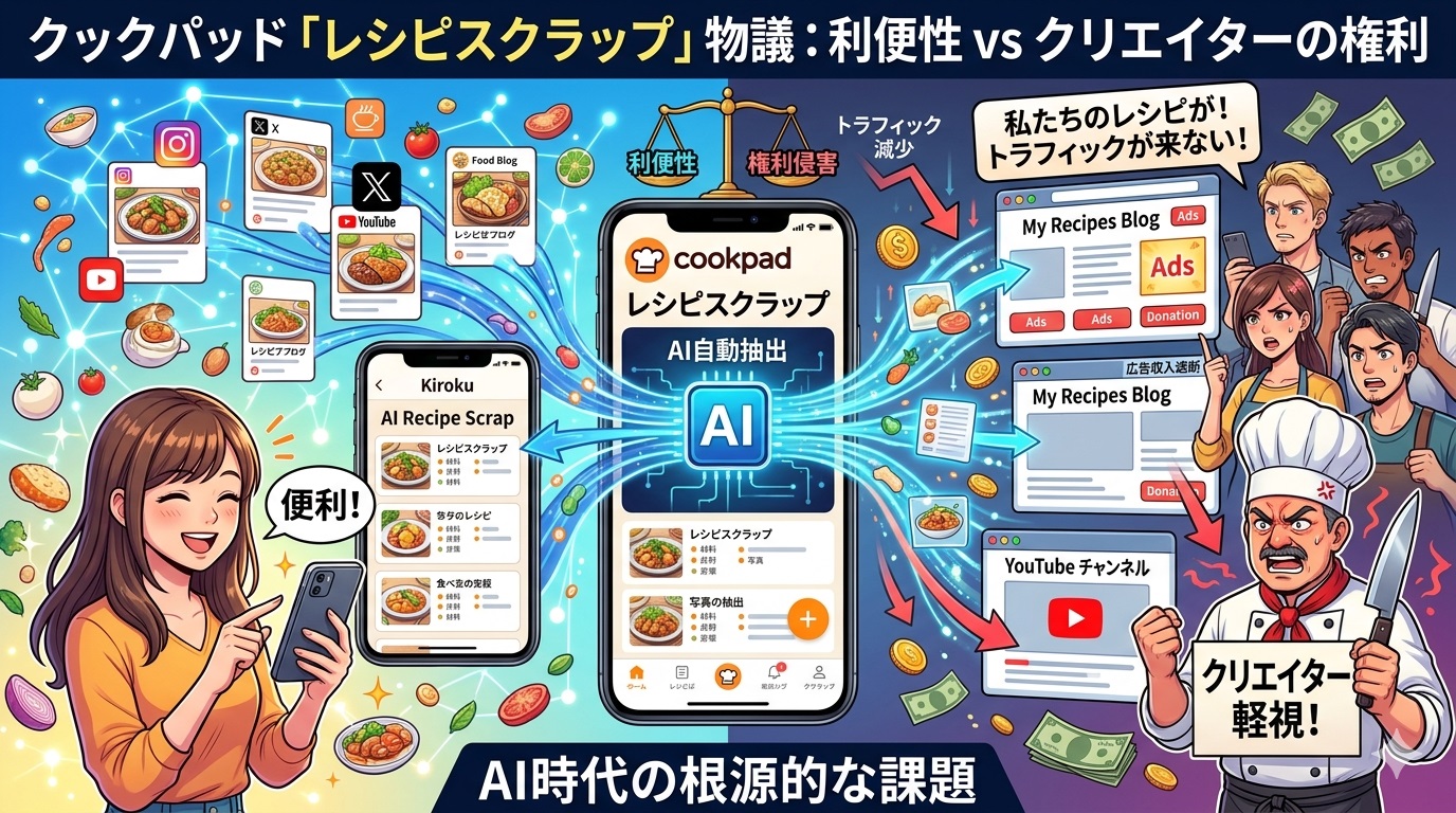 画像：クックパッド新機能「レシピスクラップ」に批判殺到。料理研究家リュウジ氏らも「リスペクトがない」と猛反発
