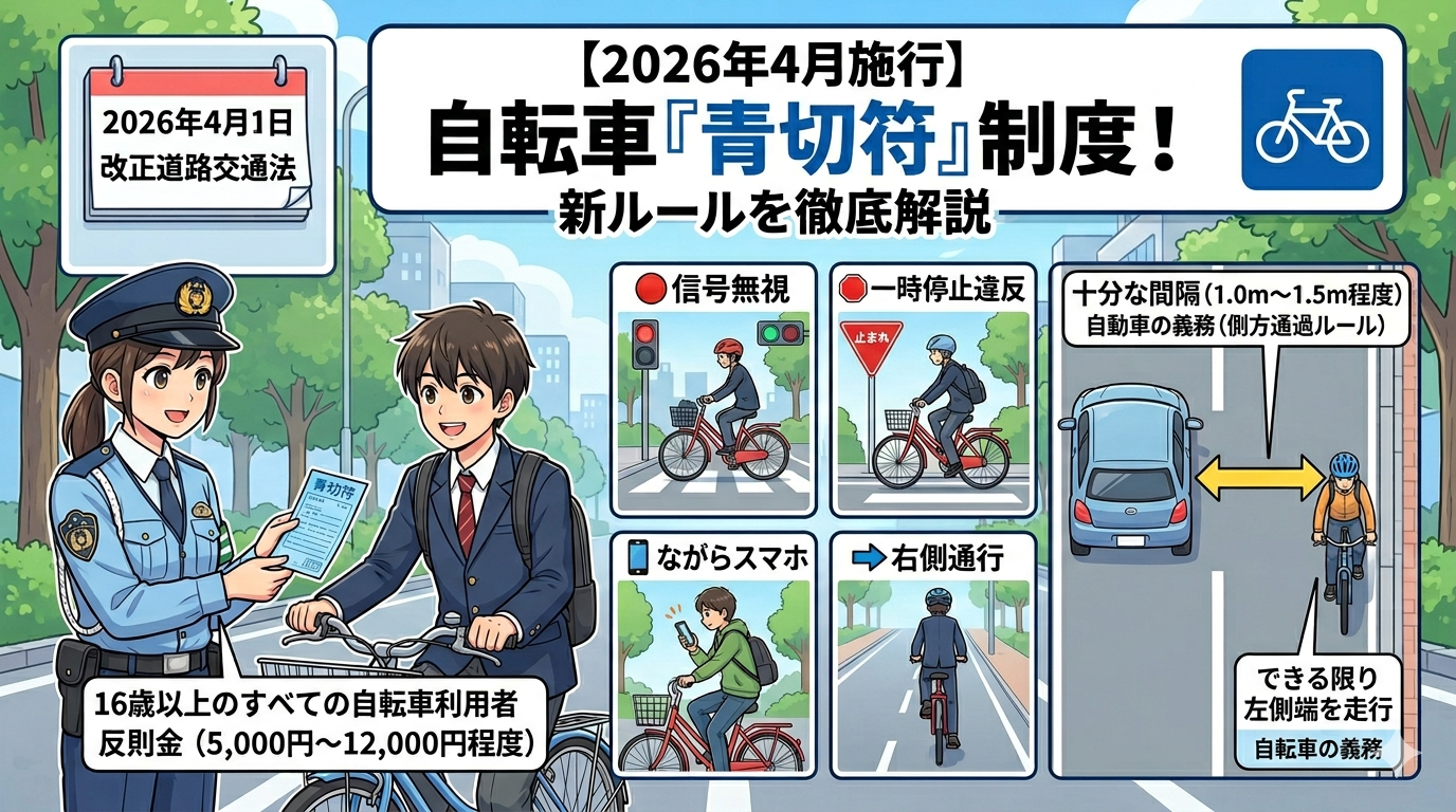 画像：【2026年春施行】自転車の交通ルールが変わる！青切符導入と反則金を分かりやすく解説